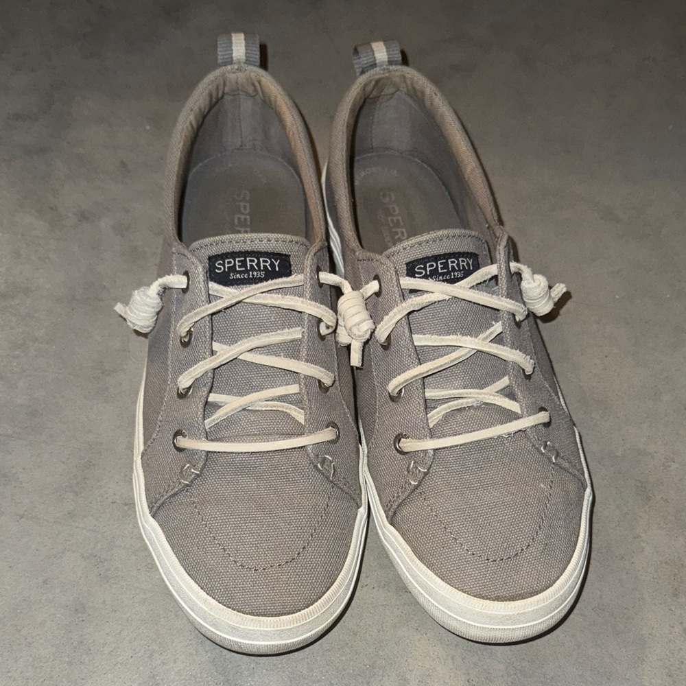 Sperry Gray Canvas Shoes with White Laces